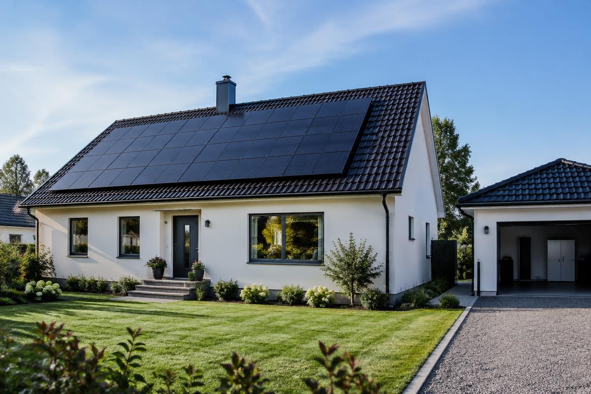 Exempel på villa med solceller och batterilagring